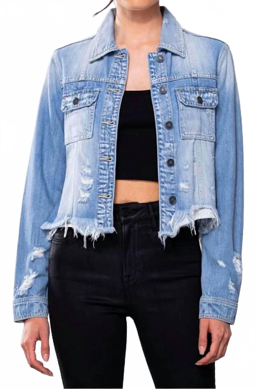 NEW HIDDEN distressed jean jacket in light blue